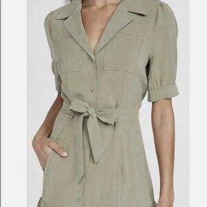 PAIGE Mayslie Ruffled Shirt Dress Cactus Green